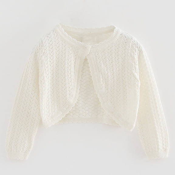 Crochet Shrug for Girls Cotton Bolero Cardigan Long Sleeve Cropped White,Size 1-2T