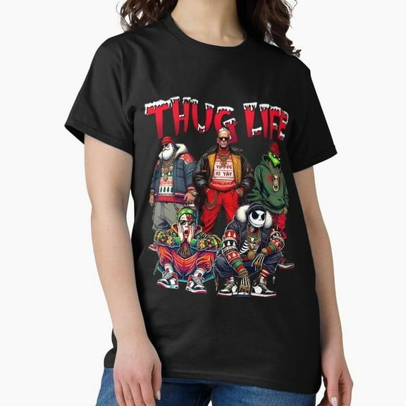 Thug Life Christmas Crew Funny Hip Hop Holiday Cartoon, Unisex T-Shirt, up to Size 5XL