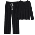 thumbnail image 6 of SUNBS Lounge Sets for Women 2 Piece Casual Outfits Long Sleeve Henley Top Wide Leg Pants Tracksuit with Pockets, 6 of 9