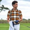 thumbnail image 3 of Rateoe Orange Plaid Pattern Men's Short Sleeve Polo Shirts, Golf Polo Shirts Short Sleeve Performance Moisture Wicking Dry-Small, 3 of 6