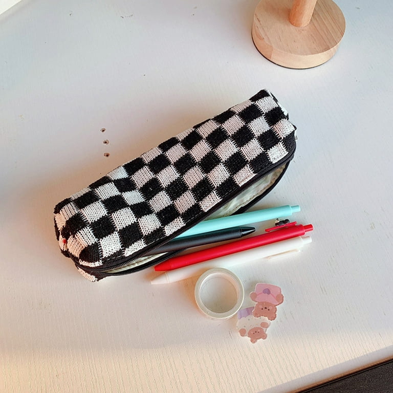 Knitted Cosmetic Bag, Knitted Pencil Case, Checker Pencil Case
