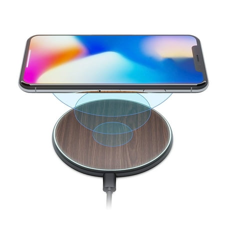 iPhone X/8 Qi Best Wireless Charger Pad Kit by NEW 2018 Upgraded Stylish Natural Bamboo Wood Look Thin Slim Design Compatible Samsung and Apple Enabled Devices Sleep Charging Friendly DB