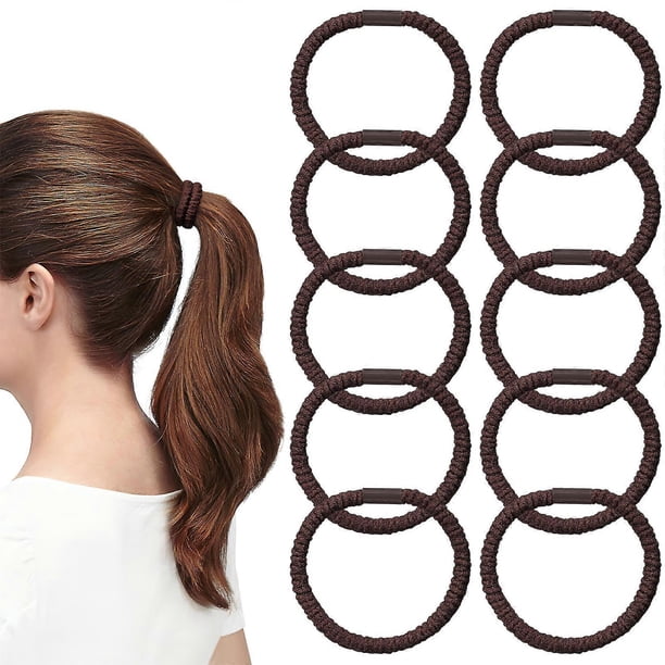 10 Pcs Hair Ties Elastic Hair Bands Stretchy Hair Ties No Damage Women Hair Ties For Thick Hair (Dark brown)