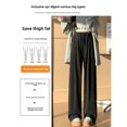 thumbnail image 4 of Pantalones de pierna ancha y cintura alta para mujer, holgados, deportivos, de tiras de arroz glutinoso, de talla compacta, para primavera y otoño, 4 of 5
