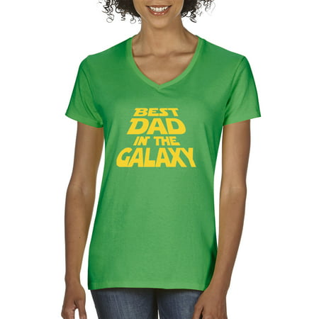 Trendy USA 715 - Women's V-Neck T-Shirt Best Dad in The Galaxy Star Wars Opening Crawl XL Kelly