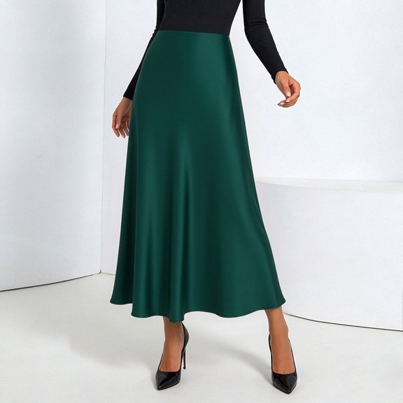 Skirts for Women Elegant High-Waisted Satin Pencil Skirt for Women with Elastic Waistline Classic Solid Tone Skirt for Formal and Casual Occasions Green XL