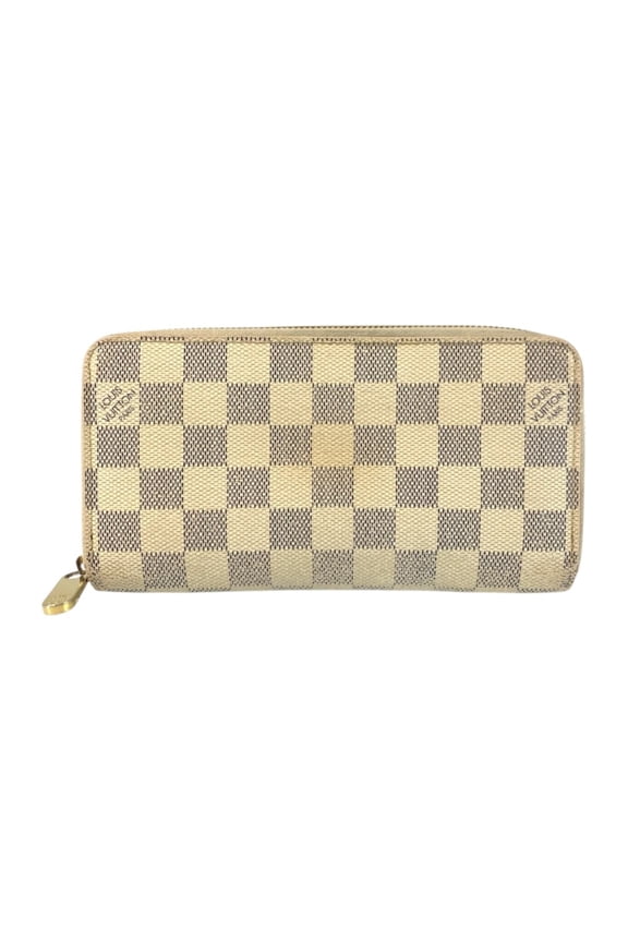 Pre-Owned LOUIS VUITTON Damier Azur Zippy Wallet in White, Gray, and Gold Hardware, N60019,...