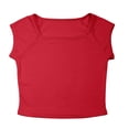 thumbnail image 4 of Landzoo Girls T Shirt Solid Color Short Sleeve Square Collar Shirt Summer Cozy Soft Toddler Kids Girls Tees Size 4-5 Years Red, 4 of 9