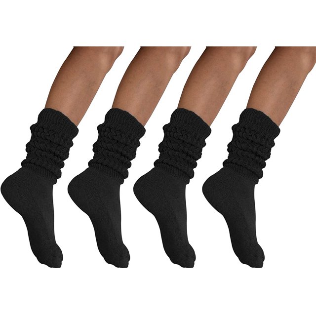 Women And Men Slouch Socks Extra Tall/Extra Heavy Cotton Socks Made In Usa Size 9-11, Pack Of 4