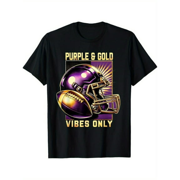 Purple & Gold Vibes Only Retro Football Lovers Football Team T-Shirt, Black, 100% Cotton, Gift for Men Dad Friends, S-XXXL