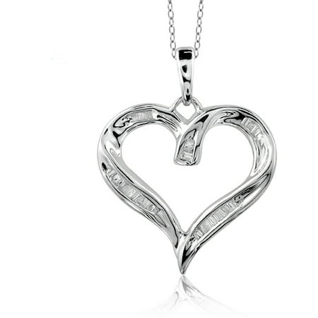 JewelersClub 1/4 Carat T.W. White Diamond Sterling Silver Open Heart Pendant