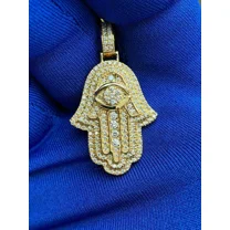 RKC 14K Yellow Gold Plated Round 3Ct Moissanite Hamsa Hand Charm Pendant