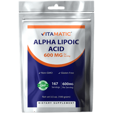 Vitamatic Pure Alpha Lipoic Acid (ALA) 600mg Per Serving - 167 Servings - Non-GMO & Gluten Free