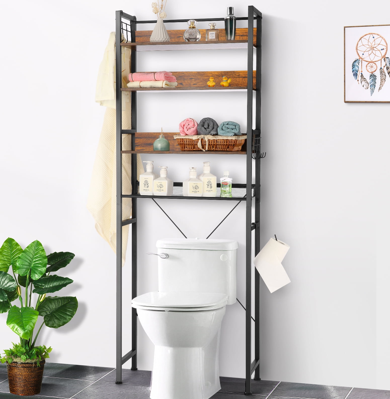 Narrow Bath Toilet Cabinet Holder Rolling Bathroom Storage Shelves Freestanding 