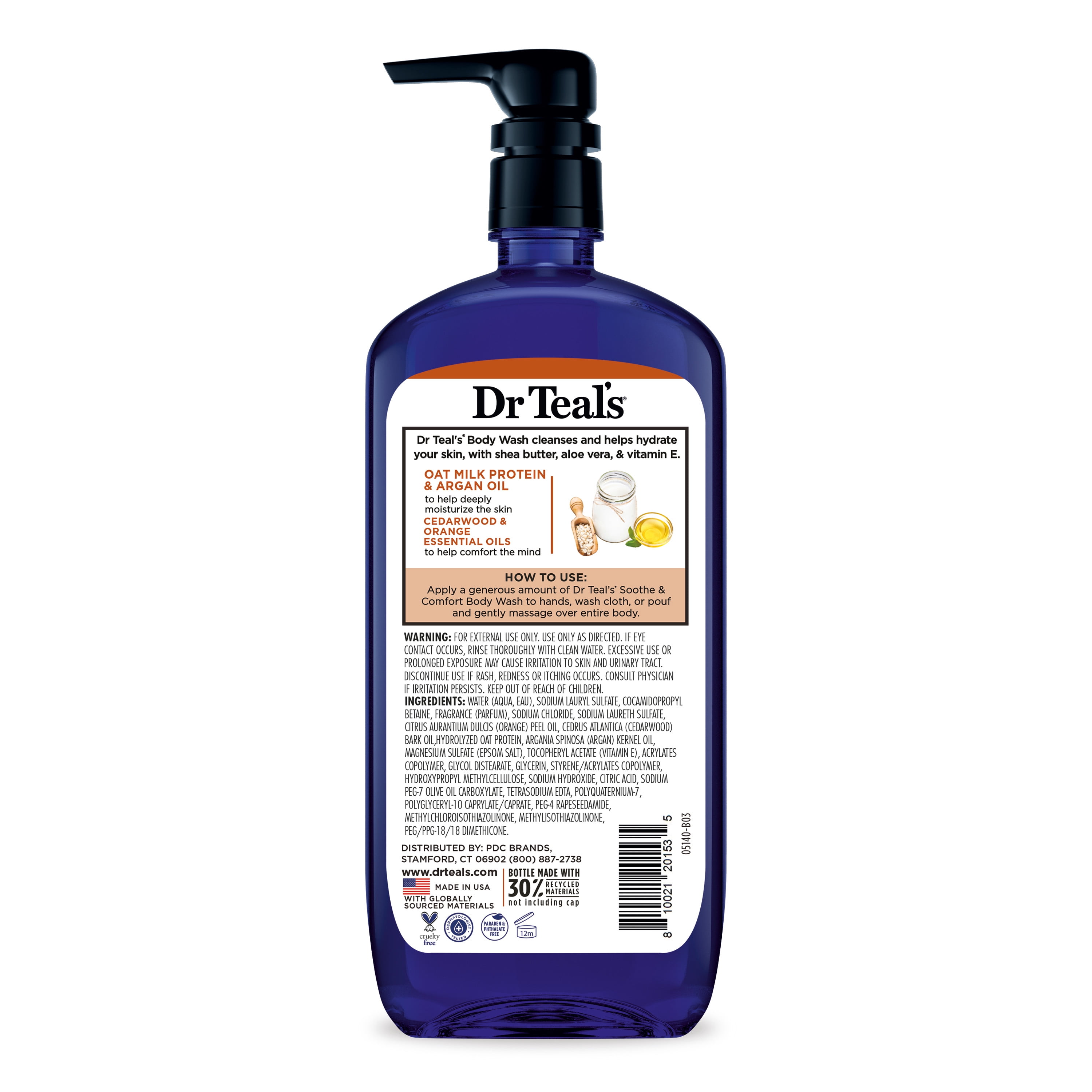 Dr Teal's Body Wash with Pure Epsom Salt, Soothe & Comfort with Oat Milk & Argan Oil, 24 fl oz.