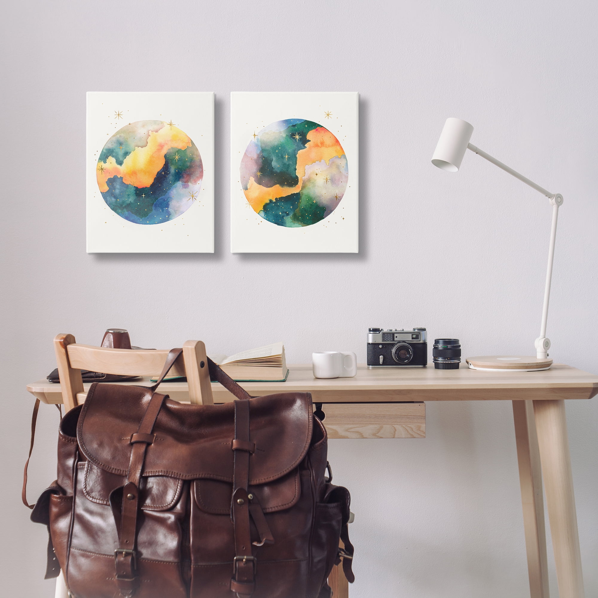 Stupell Industries Outer Space Round Galaxies Astrology & Stars Painting Wrapped Canvas Art Print Wall Art, 16 x 20, Set of 2