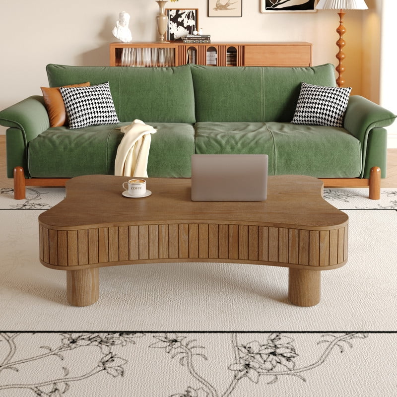 42" Lift Top Coffee Table with Hidden Storage, Fluted Panel Center Table with Hydraulic Lift, Rounded Corners, Wood Living Room Coffee Table for Small Spaces,Walnut