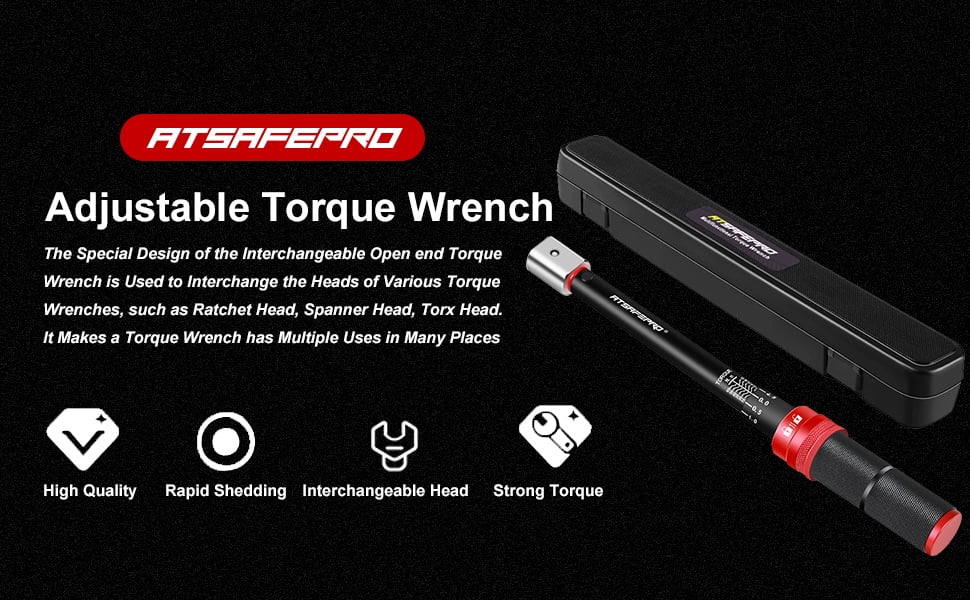ATsafepro Adjustable Torque Wrench 5-60 Nm, 9×12mm Open End Torque Wrench, Interchangeable Torque Wrench for HVAC Mini Split,Refrigeration System,Bike Motorcycle and Car Maintenance