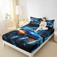 thumbnail image 4 of Feelyou Speed Sports Lover Bed Sheets for Kid, Fashion Automobile King Sheets, Neon Blue Lightning Sheet Set, Luxury Bedroom Decor, 4 Pieces, 4 of 7