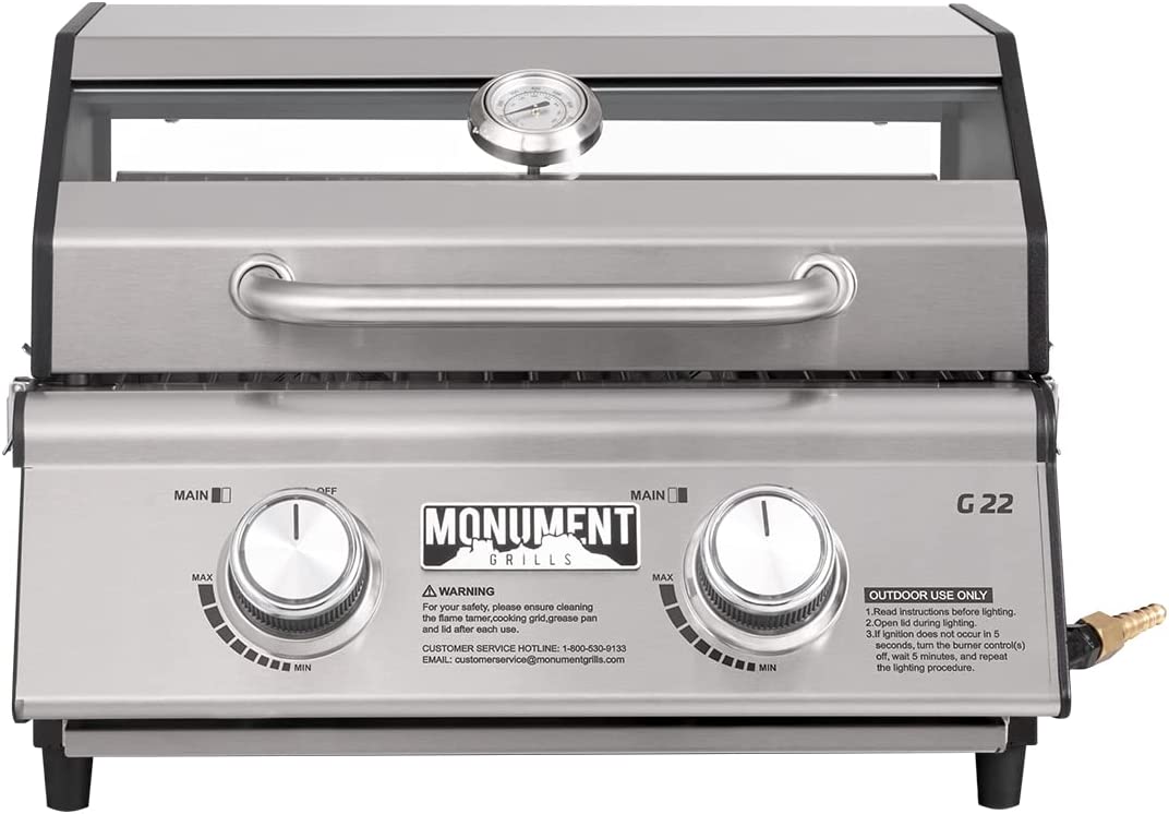 Portable Propane Gas Grill 2Burner Tabletop Clearview Monument Grills