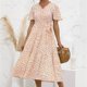 thumbnail image 5 of Vestido de verano fluido con estampado floral con cordones y manga corta con cuello en V para mujer Fridja  nalpqowj4532, 5 of 9