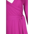 thumbnail image 5 of Bon Rosy, Women's, 3/4 Sleeve Deep V-Neck Maxi Faux Wrap Solid Dress, Magenta, S, 5 of 5
