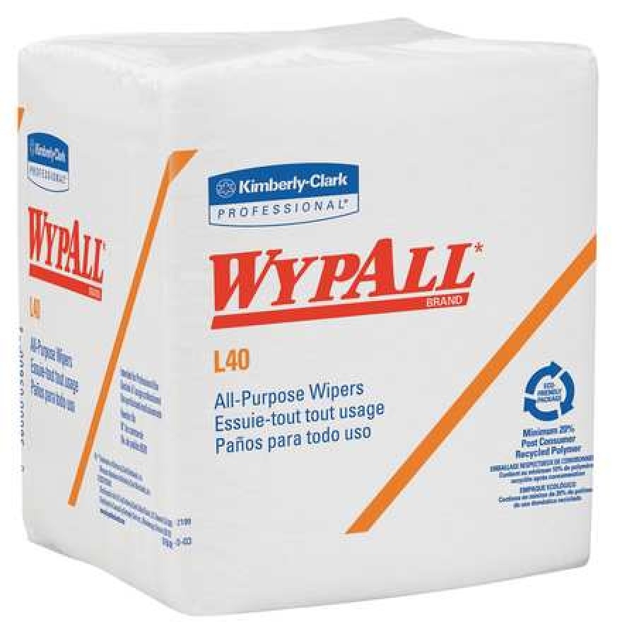 WYPALL 05701 Dry Wipe, White, 1/4 Fold Poly Wrapped, Double Recreped