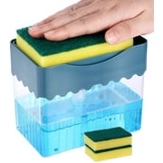 Dish Soap Dispenser For Kitchen And Sponge Holder 2 In 1 With 2 Cleaning Sponges,Soap Dispenser For Kitchen Sink,Sponge Holder Sink Dish Washing Soap Dispenser-Dark Green