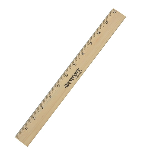 Westcott Wood Ruler, 12", Beveled, English, Single Metal Edge