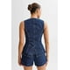 thumbnail image 3 of Conjunto de pantalones cortos vaqueros para mujer, traje sin mangas con cuello redondo, Top con abertura de una sola botonadura,, 3 of 5