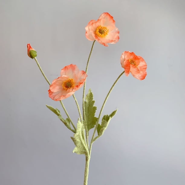Flor de amapola artificial 4 amapolas pequeñas flores artificiales de seda rosa coral
