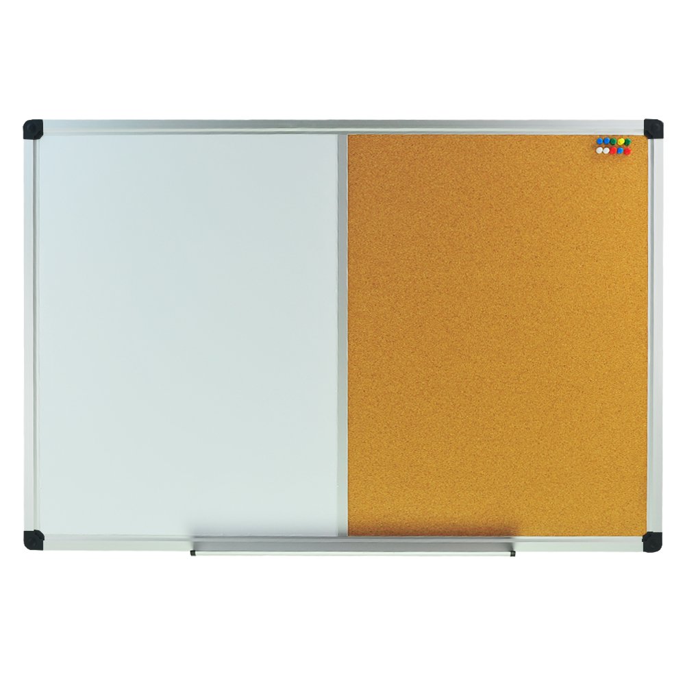 Combination Board Dry Erase & Cork Board Combination, 48" x 36", Silver Aluminium Frame