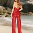thumbnail image 4 of Ankishi Halter Jumpsuit Deep V Sequin Jumpsuits Halter Cowl Neck Backless Romper for Daily Wear Dating Party, 4 of 7