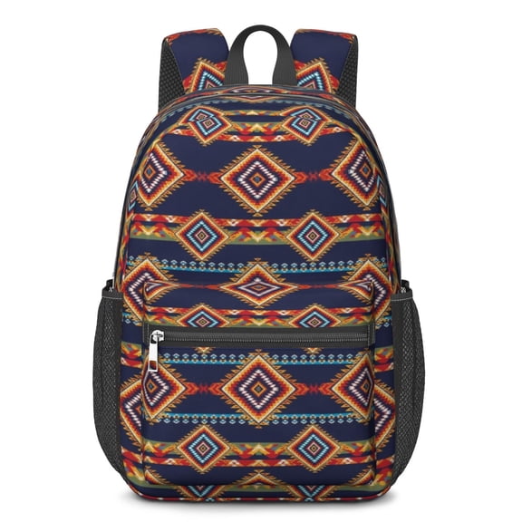 Geometric Diamond Blue Pattern 17" Waterproof Oxford School Backpacks for Teens, S-Shape Padded Straps, for School, Travel, Hiking, Camping
