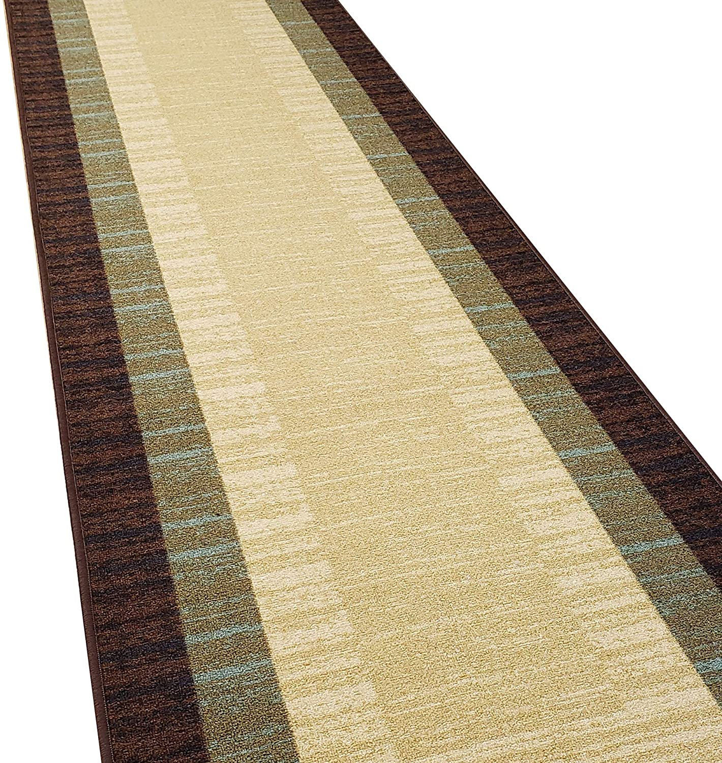 Rubber Backed Runner Rug, Border Striped, Non Slip, Kitchen Rugs and
