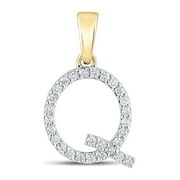 Macey Worldwide Jewelry 10k Yellow Gold Diamond Q Initial Letter Pendant 1/5 Ctw
