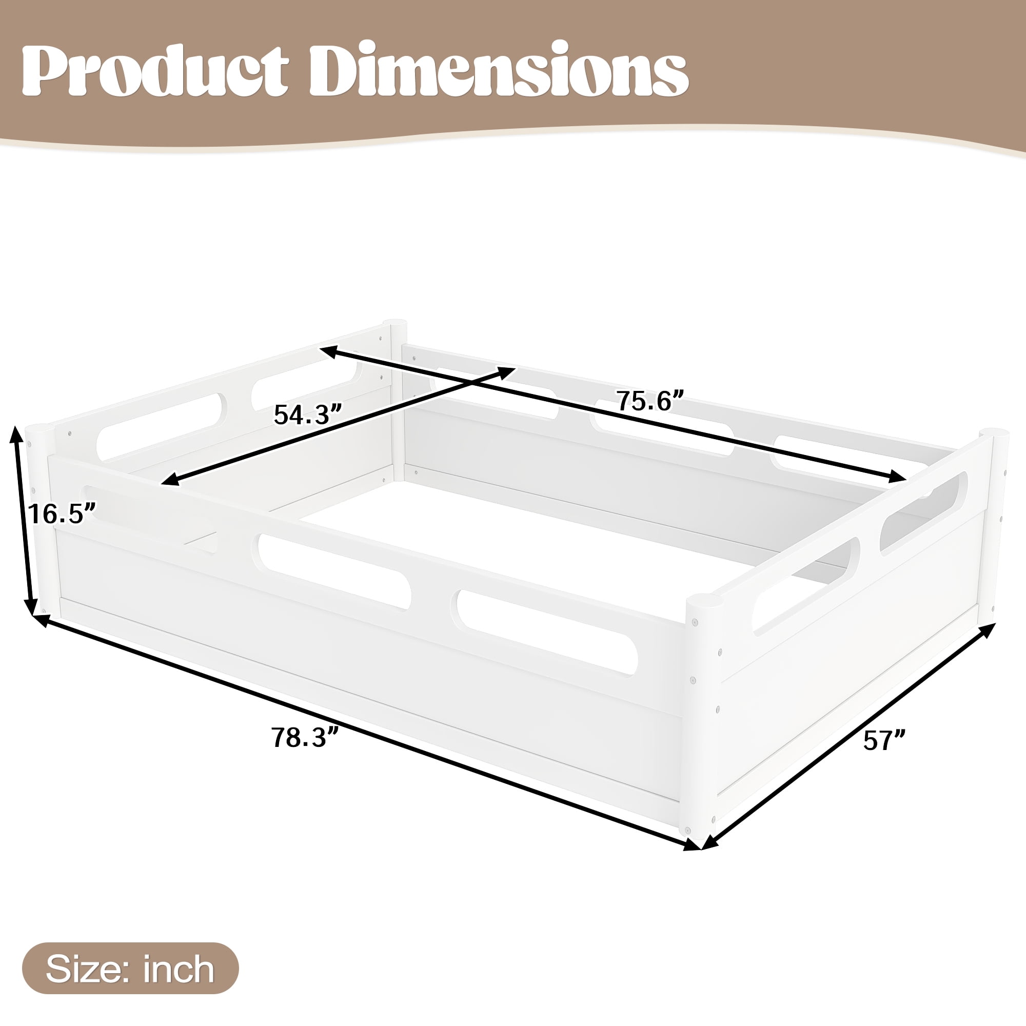 Leumius Full Size Floor Bed with Full-length Guardrails,Low Profile Montessori Bed Frame,Easy Assembly, No Box Spring Needed,White