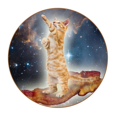 

OWNTA Cat Star Sky Pattern Premium Microfiber Leather Round Coasters (6PCS) - 11x11 cm/4.3x4.3 in - Durable & Stylish Cup Mat Set