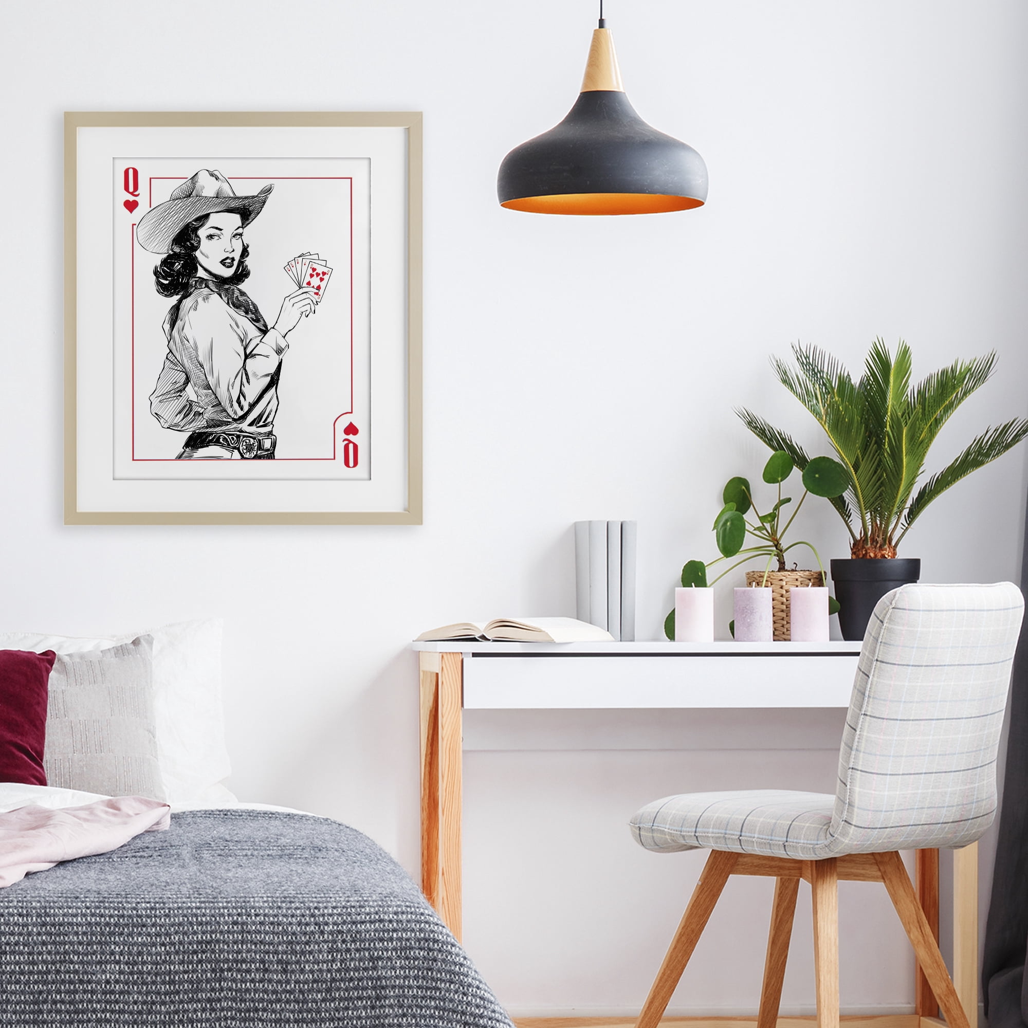 Stupell Industries Cowgirl Queen of Hearts Birch Framed Print Under Glass, design by Ziwei Li
