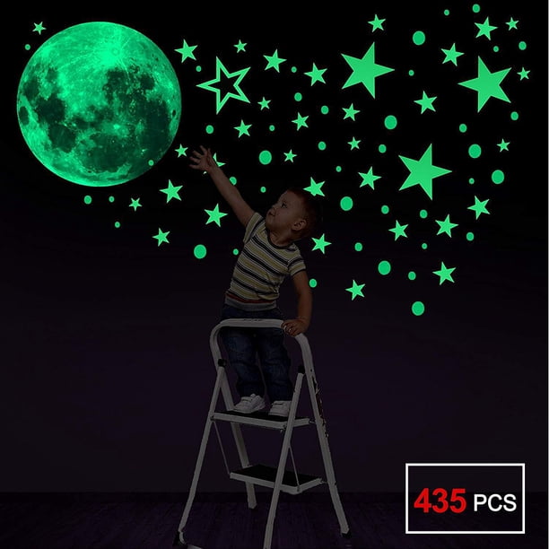 Pegatinas luminosas Calcomanías de pared, 435 piezas Estrellas luminosas Puntos y Luna Pegatinas de pared Pegatinas de pared DIY para dormitorio Niños Niñas Guardería Adepaton LL-1457