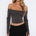 thumbnail image 1 of Blusa De Moda Blusa de moda de verano con hombros descubiertos de punto de manga larga de color sólido para uso diario Cgtredaw Gris L para Mujer, 1 of 1