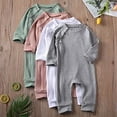 thumbnail image 2 of Autumn Infant Baby Girls Boys Solid Color Ribbed Long Sleeve Romper Cotton Zipper One-Piece Jumpsuits, 2 of 5