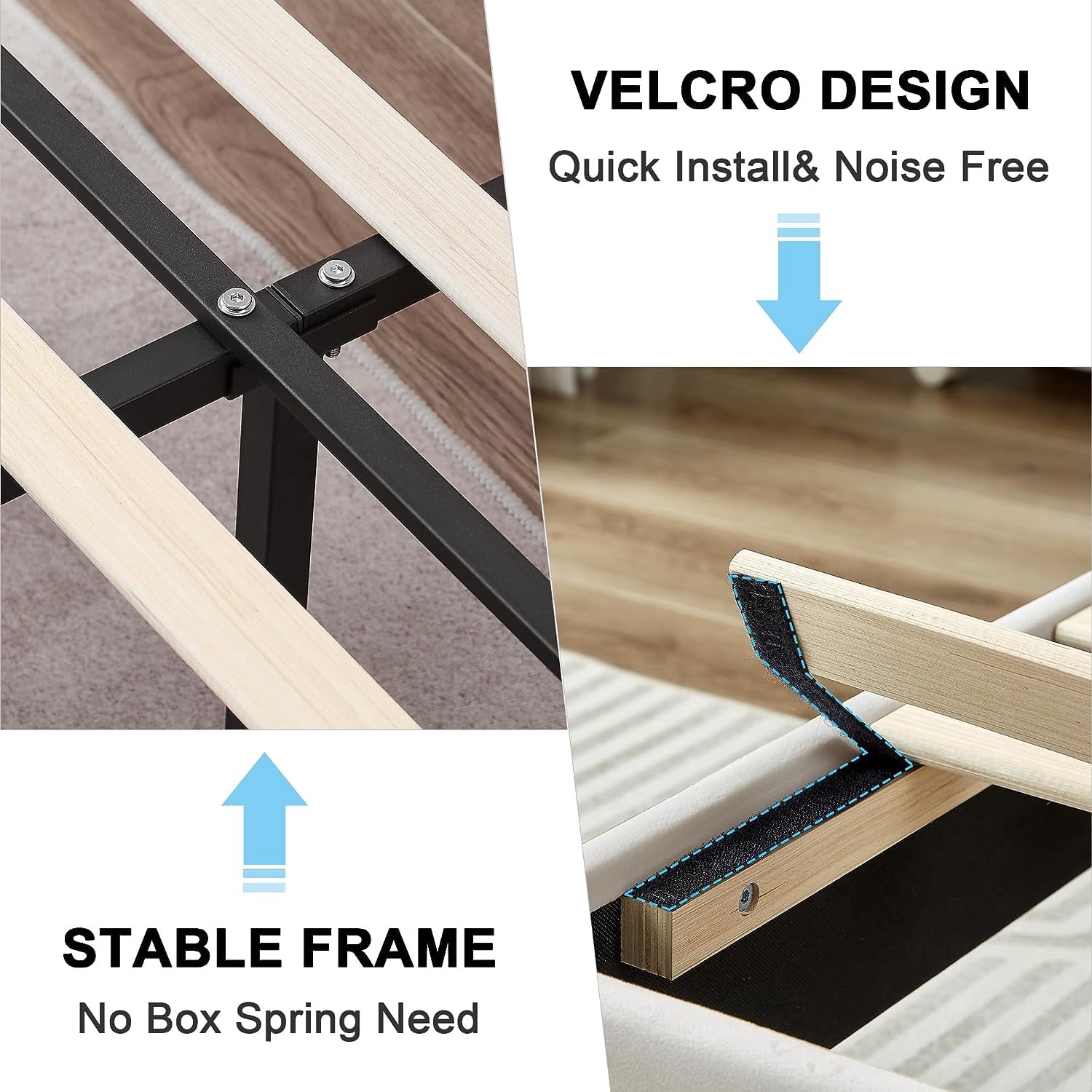 VECELO Queen Size Upholstered Platform Bed Frame, Adjustable Headboard and Wooden Slats Support, No Box Spring Needed/Easy Assembly, White