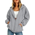 thumbnail image 2 of Xdegoge Womens Zip Up Hoodies Casual Long Sleeve Athletic Drawstring Fleece Relaxed Fit Workout Track Jackets with Pockets for Running Activewear, 2 of 8