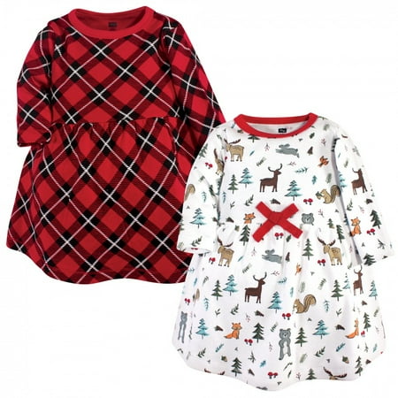

Hudson Baby Infant and Toddler Girl Cotton Long-Sleeve Dresses 2pk Woodland Friends 3-6 Months