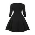 thumbnail image 2 of CNKOO Women‘s Spring Autumn Patchwork Dress Long Sleeve Square Neck Plaid Zipper A-Line Dress, 2 of 5