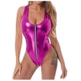 thumbnail image 2 of Warop Women's Patent Leather Bodysuit, Solid Color with Zipper Front, Stretchy Tight Fit for Party and Daily Wear, 2 of 5