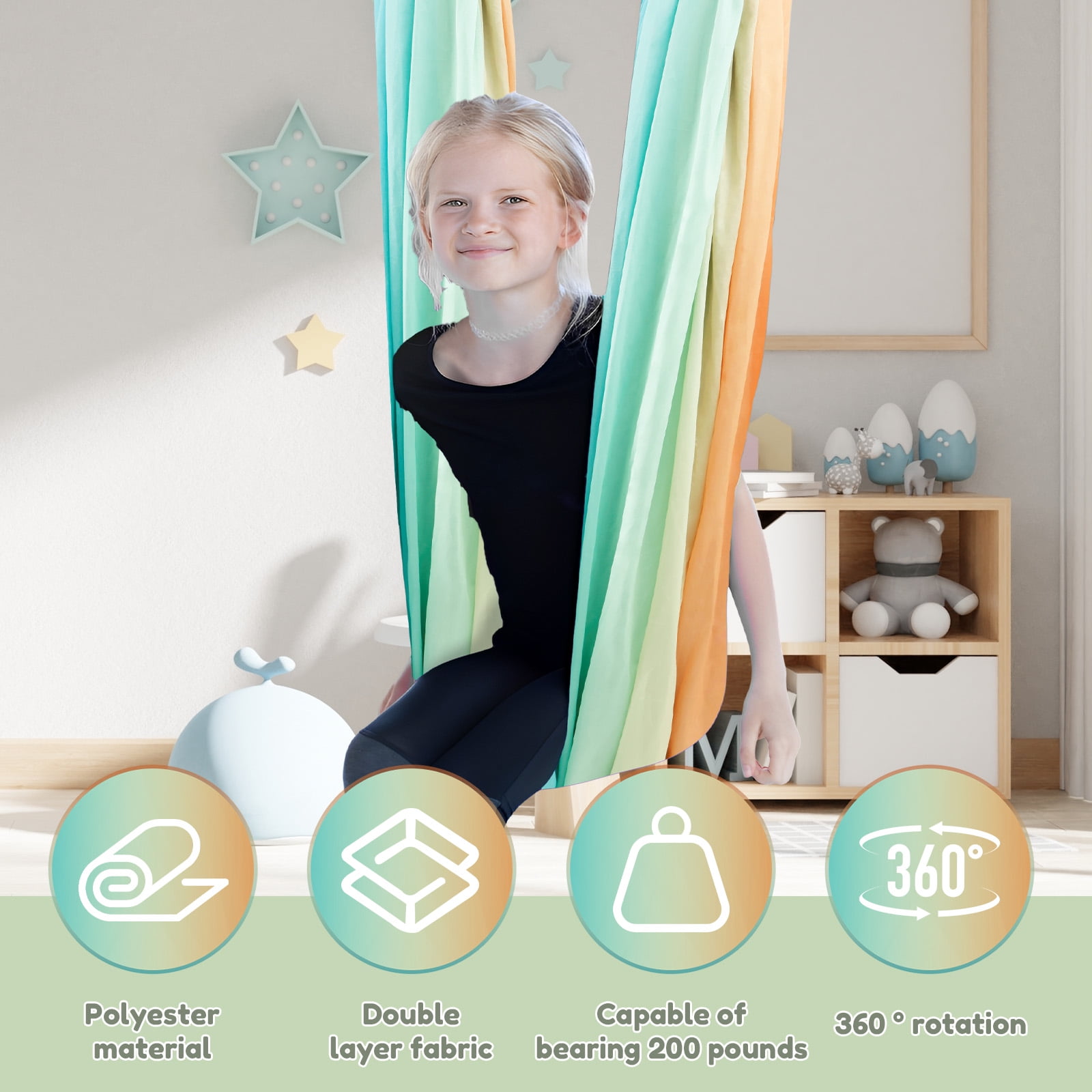 Sensory Swing Double Layer Kids Sensory Swing Holds up to 200 lbs Comfortable Indoor Sensory Swing Stretch Resistant Swing Hammock for Children Adults Indoor Outdoor Use