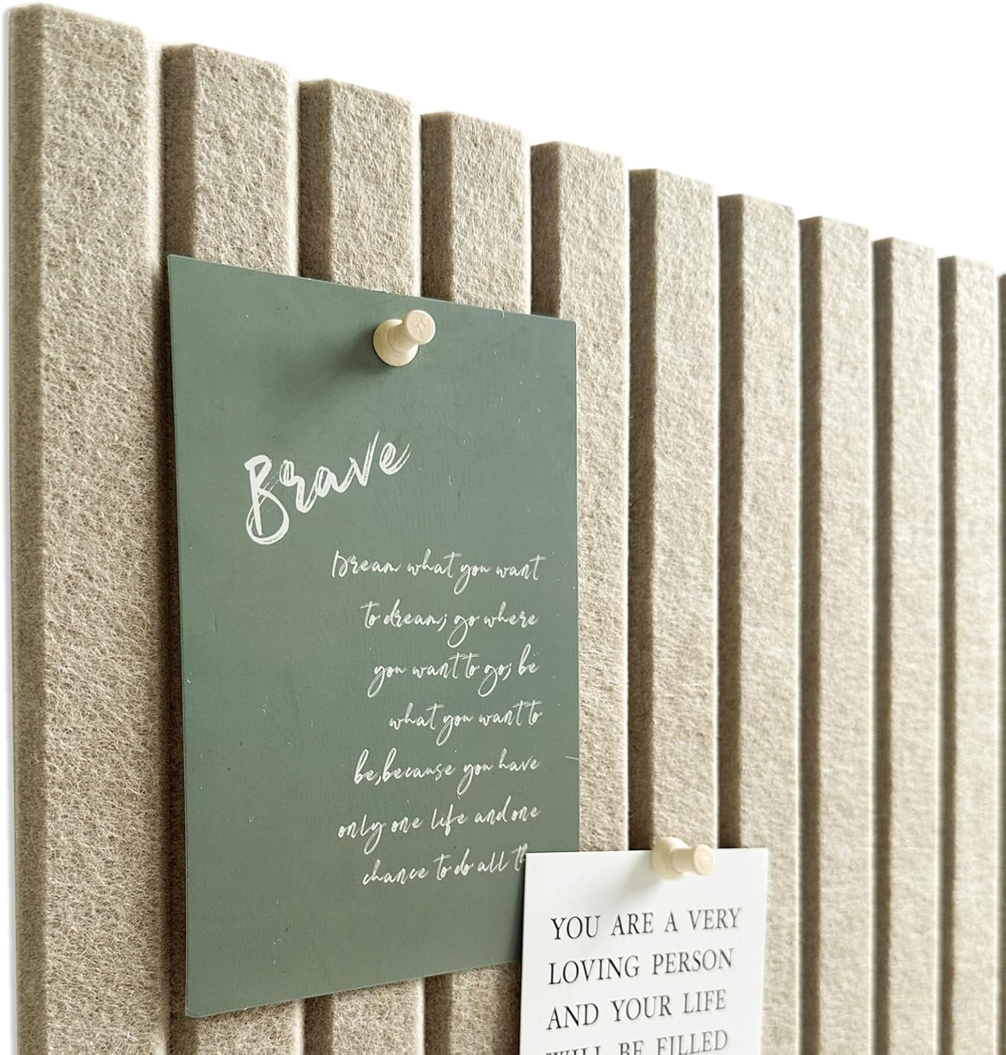 Large Cork Board for Office 8 Pack Felt Wall Tiles with Slat Paneling and Safe Removable Adhesive Tabs Bulletin Pin Boards Walls - Tan