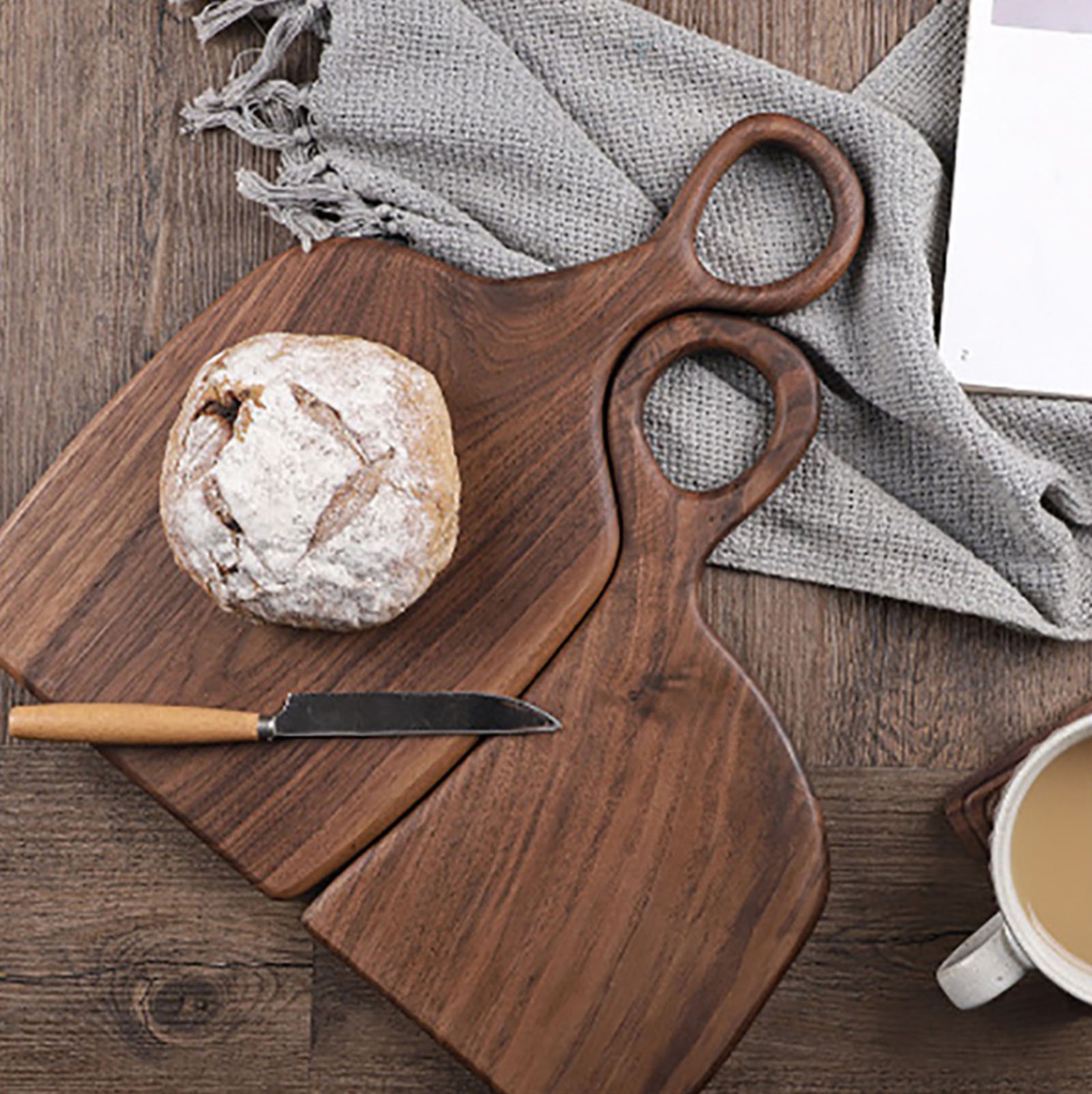 Walnut Wood Couple Chopping Board Wooden Steak Bread Board Solid Wood Cutting Board with Handles